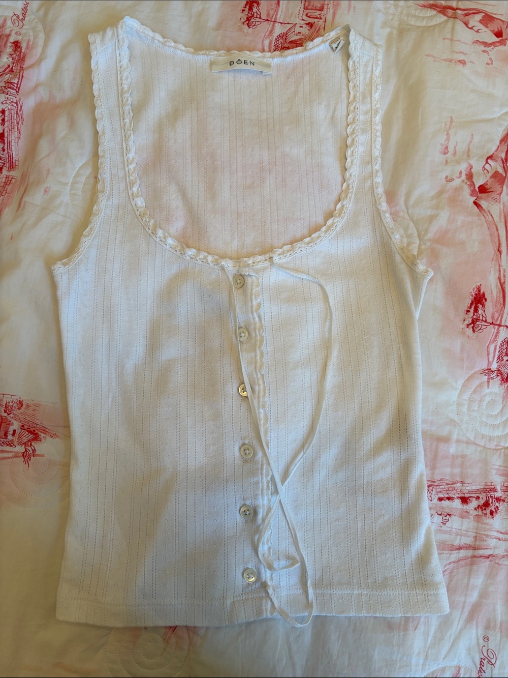 Doen White Button-Front Ribbed Tank Top - Picture 5 of 14